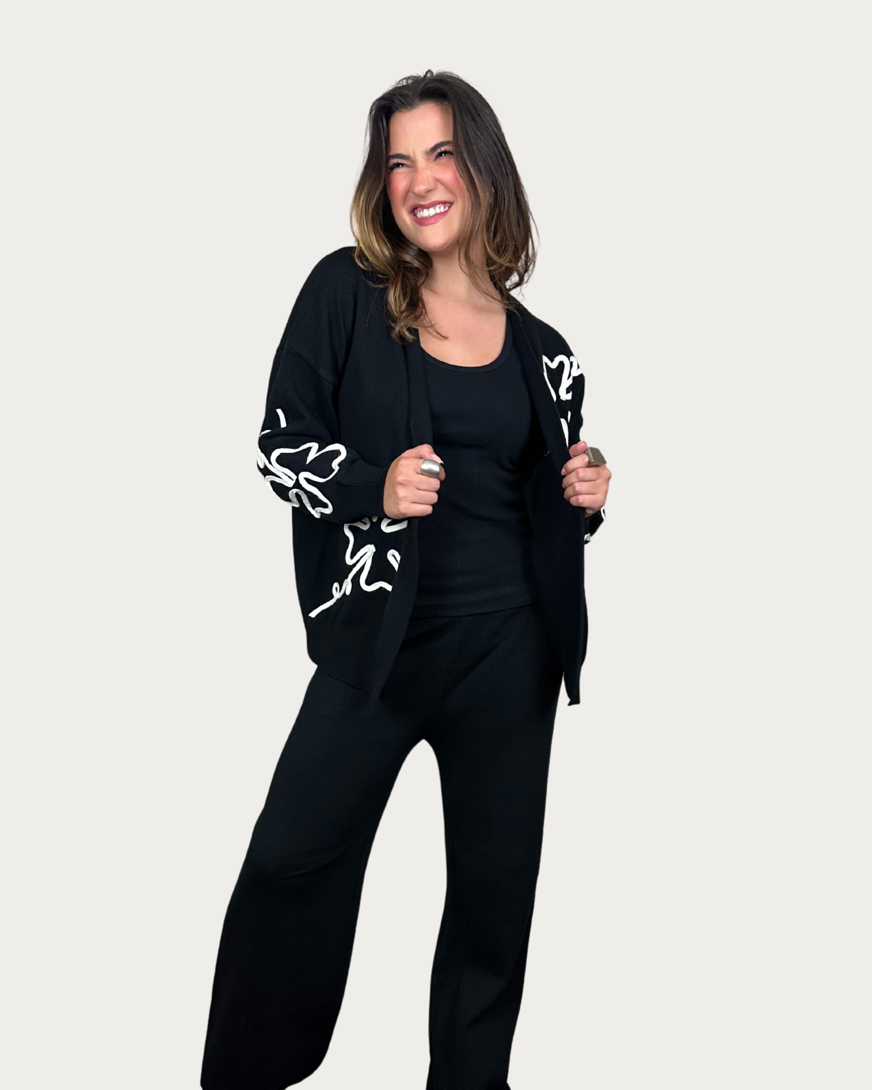 Cardigan Mocha Tricot e Calça Mocha Tricot